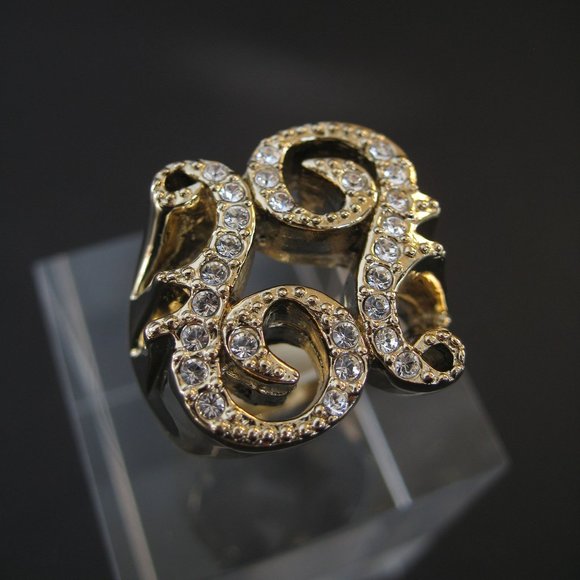 Dyrberg/Kern Antia Swarovski crystal scrollwork ring in gold - Picture 1 of 4